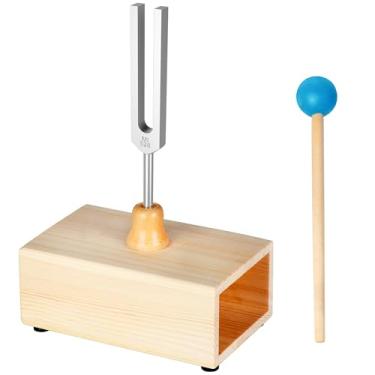 Imagem de DiDiBirDi Diapasão de 528 Hz com caixa de ressonância de madeira requintada, diapasão de liga de alumínio com martelo de silicone, para reduzir o estresse, meditação, cura e chakras