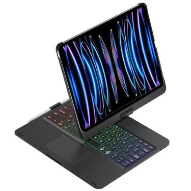 Imagem de PboyiqiS Capa Com Teclado Giratório Para Ipad Pro 13" M4 2024 (7ª Geração), Trackpad Retroiluminação, Rotação De 360°, Sem Fio, Retroiluminação Arco-Íris Suporte Lápis, Preta