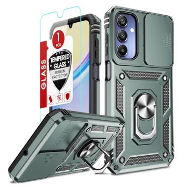 Imagem de LeYi Capa para Samsung A15 5G, verde TC, proteção resistente, capa de câmera deslizante, protetor de tela de vidro temperado, suporte de metal, grau militar