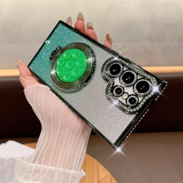 Imagem de MVVKKY para Samsung S24 Plus Luxury Glitter Case Ventosa Fixa Almofada Suporte Capa (para Samsung S24 Plus/GreenSF)