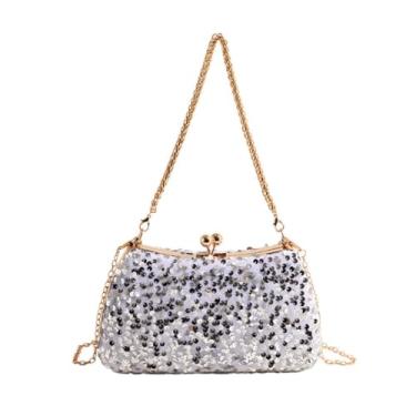 Imagem de IAMUHI Bolsa de mão pequena de lantejoulas com alça superior para noite mini bolsa tiracolo quadrada de ombro, F - prata, One Size