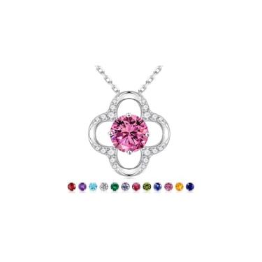 Imagem de Iefil Colar de trevo de pedra do mês de nascimento para mulheres, presente de aniversário para esposa, namorada, mãe, pedra do mês de nascimento para ela, Prata esterlina, Turmalina rosa