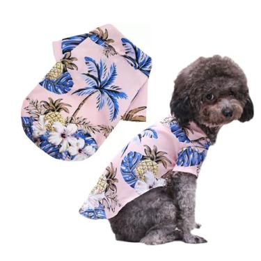 Imagem de Camisetas LHYZ PARK com estampa havaiana de praia para cães e gatos fofos para cães pequenos a médios e frios de verão camiseta de acampamento roupas (G, rosa)