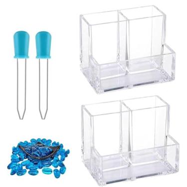 Imagem de OULIGET Mini kit de aquário de acrílico transparente, conjunto multifuncional de aquário ou suporte de caneta, suporte de pincel de maquiagem, micro caixa de paisagem de aquário com ferramentas, 2