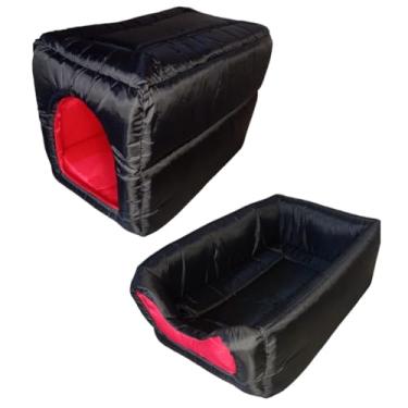 Imagem de Cama para cachorro ou gato pet 2 em 1- sem estampa (Preto com vermelho,Nº 4 (GG))