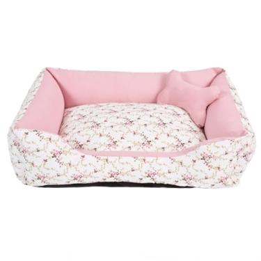 Imagem de Cama Caminha Pet para Cachorro ou Gato Médio 60cm x 47cm Lavável com Fundo Impermeável + Ossinho (Floral Rose)