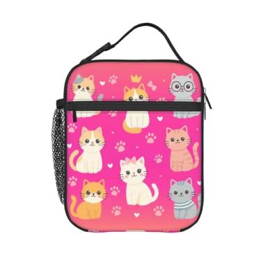 Imagem de PrelerDIY Lancheira rosa gato – Lancheira isolada para meninos/meninas/mulheres/homens com alça destacável lancheira sacola de refeição