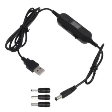 Imagem de MERIGLARE Cabo conversor de voltagem USB 5V para 1,2V-12V, 130cm, display LED, saída ajustável, cabo de voltagem para relógios, brinquedos e fãs, com 3 Conectores