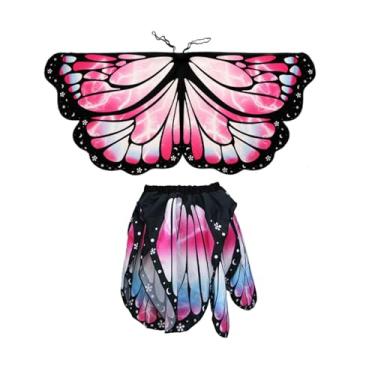 Imagem de UxicRuya Conjunto de fantasia de borboleta infantil, saia de cosplay de fada para meninas, capa com asas para praia, festa, Rosa