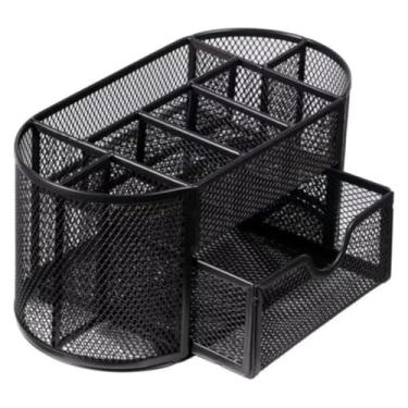 Imagem de Organizador de Mesa Porta Canetas Lapis Clips Com Gaveta 9 Divisórias Aramado Color (Preto)