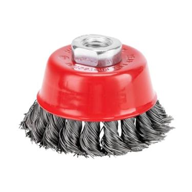 Imagem de MTX Escova Tipo Copo Aço Carbono 75 Mm Com Arame Torcido, Rosca M14 Para Esmerilhadeira, Alta Agressividade Para Limpeza Pesada, Remoção De Ferrugem E Preparação De Metal