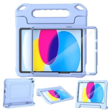 Imagem de YIHE Capa infantil para iPad (A16) 11ª geração 11 polegadas 2025 e iPad 10ª geração 10 polegadas 2022, com protetor de tela e alça embutidos, capa protetora à prova de choque, azul claro