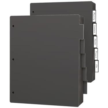 Imagem de HABGP 3 divisórias de fichário com 5 abas, 2 pacotes com 5 divisórias de fichário, tamanho carta para escrever e apagar fichário de plástico preto, corte 1/5, protetores de folha, furador de 3 furos,