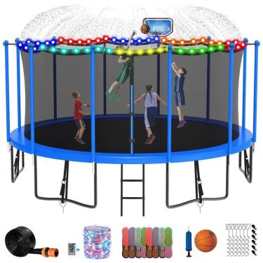 Imagem de DeepRoar Tranpoline para crianças e adultos, 1500LBS 16FT 15FT 14FT 12FT 10FT 8FT Tranpoline com cesta de basquete, rede de segurança,