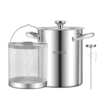 Imagem de Fritadeira funda de aço inoxidável 304 com cesta de filtro de óleo e termômetro, panela de fritadeira de 4,791 g Tempura de cozinha pequena panela para frituras Tempura, batatas fritas, peixe e frango