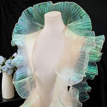 Imagem de GORGECRAFT 10 jardas x 12 cm plissado chiffon organza renda acabamento fita tecido babados tule borda decorativa franja aplique borda borda aparar para costura artesanato vestido de casamento toalha