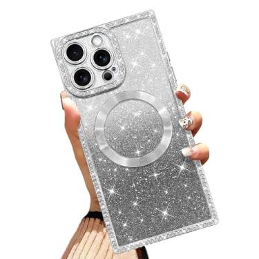 Imagem de AIGOMARA Capa magnética para iPhone 16 Pro Max de 6,9 polegadas [compatível com MagSafe] Capa de telefone com glitter de TPU macio com strass de diamante, cantos reforçados à prova de choque para
