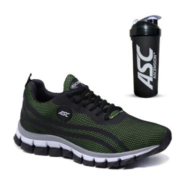 Imagem de Tênis Feminino Ascension + Coqueteleira – Leve, Macio e Confortável para Caminhada, Corrida, Academia e Uso Diário | Estilo Esportivo e Urbano (Preto e Verde + CQ.PTO, BR, Adulto, Numérico, 35)