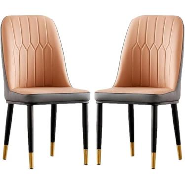 Imagem de Conjunto De 2 Cadeiras De Jantar, Cadeira Lateral De Encosto Alto, Poltrona De Lounge De Alta Qualidade Estofada Em Couro Pu Com Pernas De Metal, Cadeira Sem Braços Para Cozinha, Restaura, H