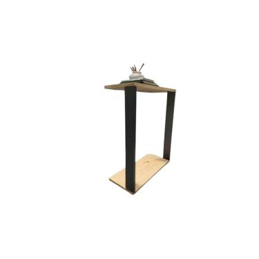 Imagem de Mesinha Lateral Para Sofá Estilo Industrial 100% MDF Mesa Apoio Mesa Auxiliar Sofá Preto Com Amadeirado Claro