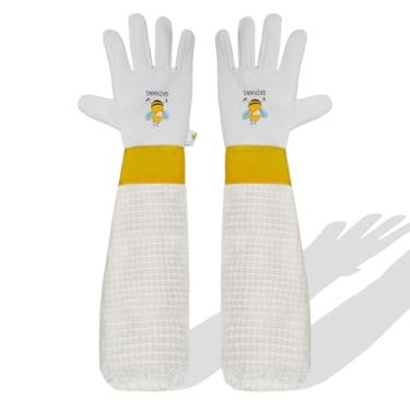 Imagem de QHZHANG Luvas De Apicultura Para Mulheres E Homens - Pele Cabra À Prova Ferrões, Proteção Profissional Contra Abelhas, Manga 3 Camadas, Punho Elástico, Confortável Respirável (G)