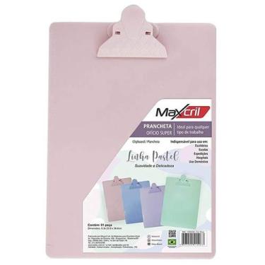 Imagem de Prancheta Oficio Prendedor Plástico Acrílico Rosa Pastel - Maxcril