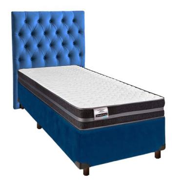 Imagem de Cama + Box Azul e Colchão Molas Ultralastic Solteiro - Bogota Inducol 