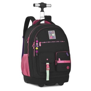 Imagem de Mochila Luluca Rodinha Carrinho Costa Escolar Grande Youtube, Preto