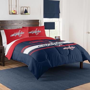Imagem de NORTHWEST Conjunto de edredom oficialmente licenciado pelo time Washington Capitals NHL – edredom casal/queen de microfibra com logotipo de hóquei para fãs, dormitórios, quartos de dia de jogo
