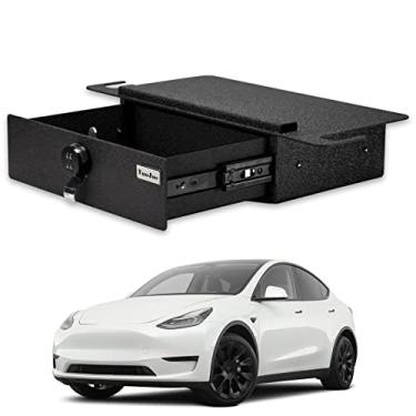 Imagem de TUOJUE Caixa de segurança para console de armazenamento sob o assento compatível com Tesla Model Y 2021-2024 Cofre de bloqueio organizador de console