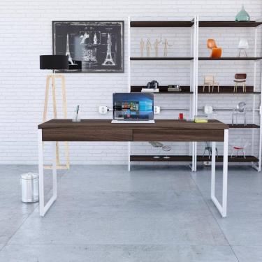 Imagem de Mesa Diretor 150x60x75cm Com 2 Gavetas Kuadra Nogal Estrutura Branca
