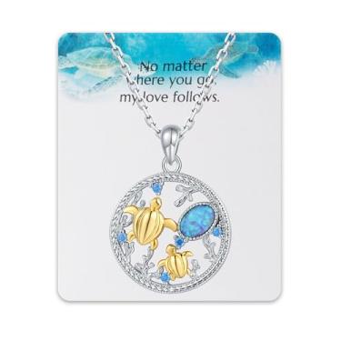 Imagem de EJALEN S925 - Colares de prata esterlina turquesa libélula girassol/beija-flor/bússola/tartaruga/borboleta/cruz, vintage, boêmio, presentes de aniversário de Natal vitoriano para mulheres, Gift for