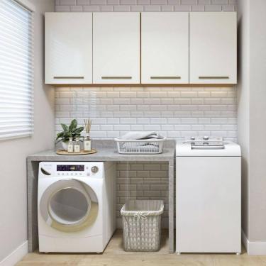 Imagem de Lavanderia Modulada Guarapari 2 Armários Aéreos Kaiki Móveis Nature Com Off White