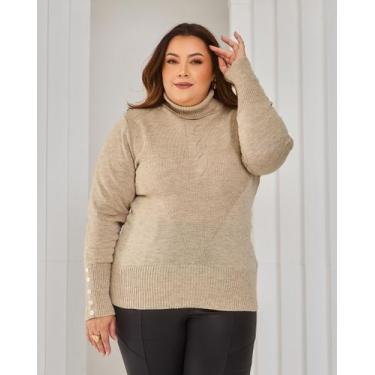 Imagem de Blusa Cacharrel Plus Size Trico Inverno - Lalinha, Areia, GG