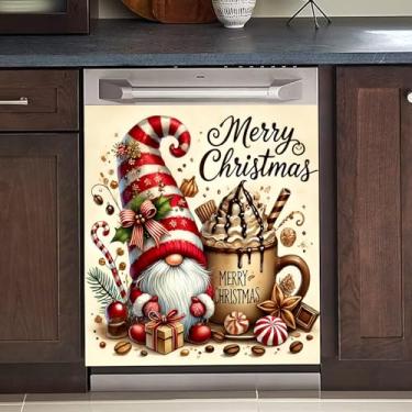 Imagem de Adesivo magnético para lava-louças e geladeira - 58 cm x 66 cm, ímã decorativo à prova d'água, capa de porta de geladeira reutilizável (Papai Noel e copo de sobremesa, 58 cm x 66 cm)