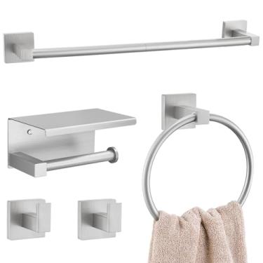 Imagem de Conjunto de acessórios de banheiro de níquel escovado com 5 peças, suporte de papel higiênico atualizado com suporte de toalha para banheiro, aço inoxidável, montado na parede