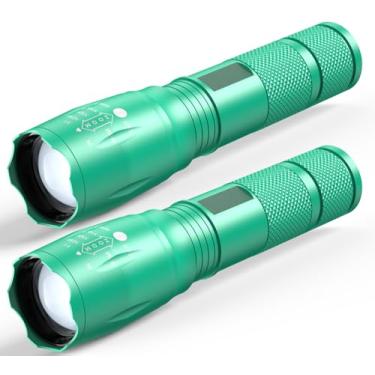 Imagem de HinsGEAR Pacote com 2 lanternas de 1 modo, lanterna tática de LED super brilhante com zoom de alto lúmens, resistente à água, luz de bolso portátil para emergência, acampamento, casa e presente