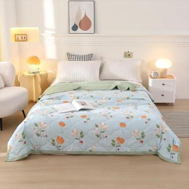 Imagem de Edredom Queen Size Completo Estilo Treliça Design Colcha Fofa Macia Cobertor Fino De Verão Lavável à Máquina Confortável Respirável Pode Dormir Aquecido Para Todas As Estações, L, 150x200cm