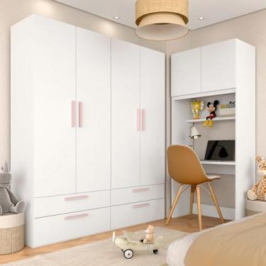 Imagem de Guarda Roupa Modulado Infantil Com Escrivaninha Joy Branco/rosa - M.a Branco/rosa
