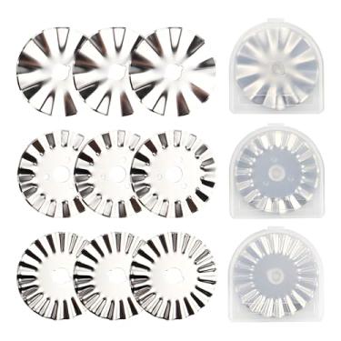 Imagem de 9 lâminas de corte rotativo de 45 mm - lâminas de corte rotativo onduladas de aço inoxidável para corte de tecido, papel, couro | Compatível com Fiskars, Olfa | Ideal para estofamento e costura
