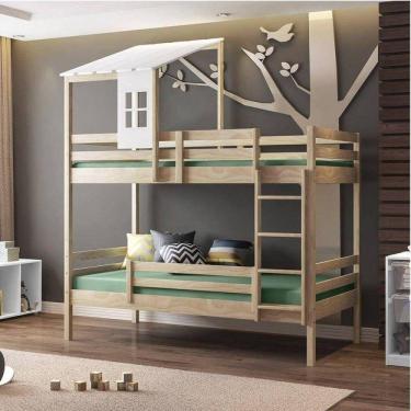 Imagem de Beliche Teen Play com Telhado Casinha Casatema Marroml/Branco