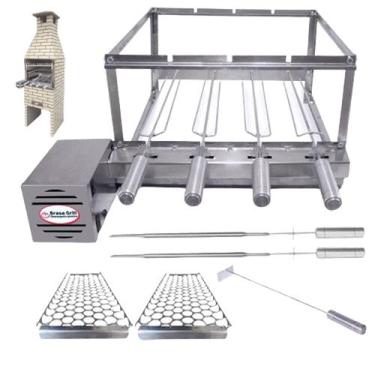 Imagem de Kit COMBO Grill Inox Gira 4 Espetos Especial Para Pré moldadas 55cm Br