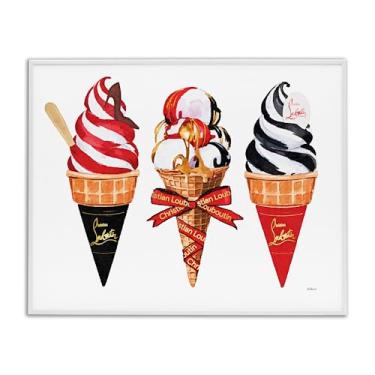 Imagem de Stupell Industries Cones de sorvete vermelhos e pretos com design de arte giclée emoldurado branco por Amanda Greenwood, 61 x 76 cm