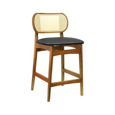 Imagem de Banqueta Organik Encosto Anatômico com Telinha Rattan Natural - Amêndoa - Assento Estofado Corano Preto