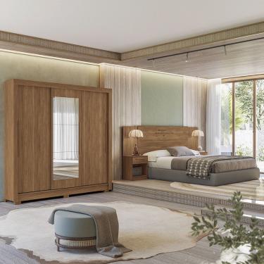 Imagem de Quarto Guarda-roupas 3 Portas Com Espelho E Cabeceira Arnaut Estilo Mm Jatoba