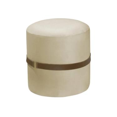 Imagem de Puff Decorativo Redondo Old Com Cinto Estofado Veludo Bege