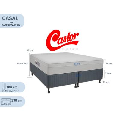 Imagem de Conjunto Castor Casal Colchão Class New Tecnopedic One Face + Base Box Silver Star Bipartida Cinza 138x188x64