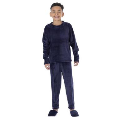Imagem de Conjunto De Dormir De Frio Victory Soft Infantil Liso Menino, 8, Marin