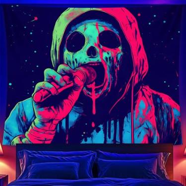 Imagem de BVBOX Tapeçaria de Halloween, tapeçaria de luz negra para decoração de festa de Halloween, tapeçarias suspensas, pano de fundo, pôster de arte de parede para quarto dormitório 150 x 129 cm