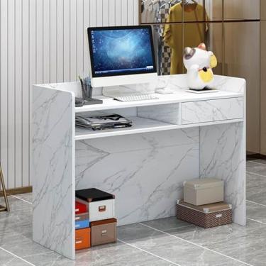 Imagem de Mesa De Balcão De Recepção Moderna, Balcão De Loja Balcão De Varejo Para Checkout Com Gavetas, Pequena Mesa De Recepção De Beleza, Estação De, Marble color 23.6x14.7x35.3in